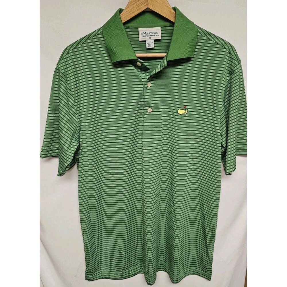Augusta National Masters Mens Shirt Golf Polo Short Sleeve Green Stripe Stretch